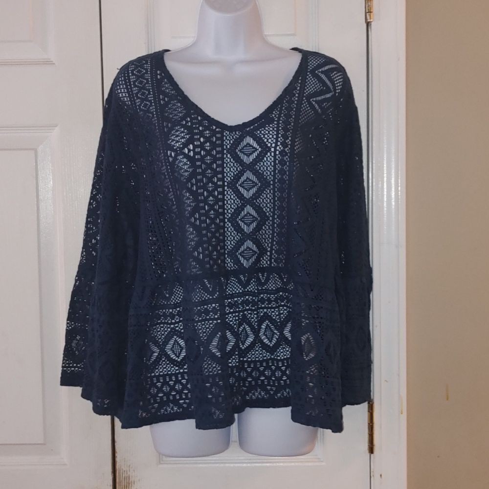 Curations  blue crochet Blouse  Sz 2X  EUC